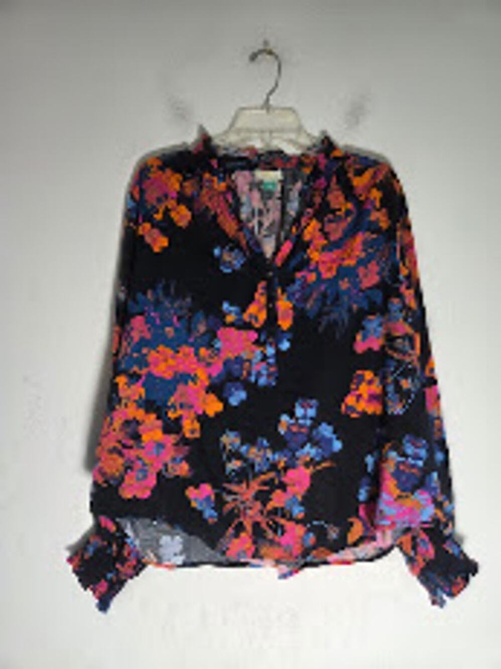 Maeve Anthropologie "Collette" Black Blue Orange Floral Peasant Blouse size 1X